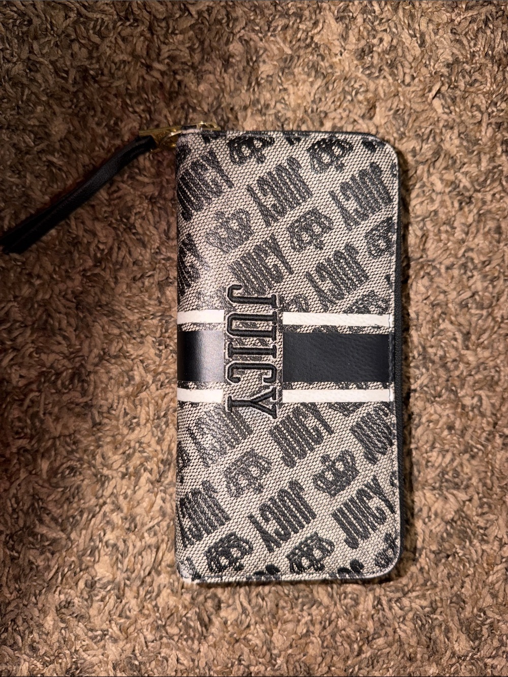 Juicy Couture Black & White Logo Zip Phone Wallet with Wrist Strap